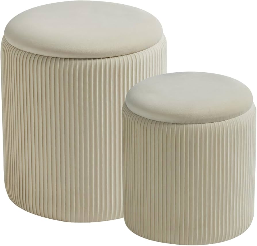 Round Ottoman with Storage Set of 2 Stools