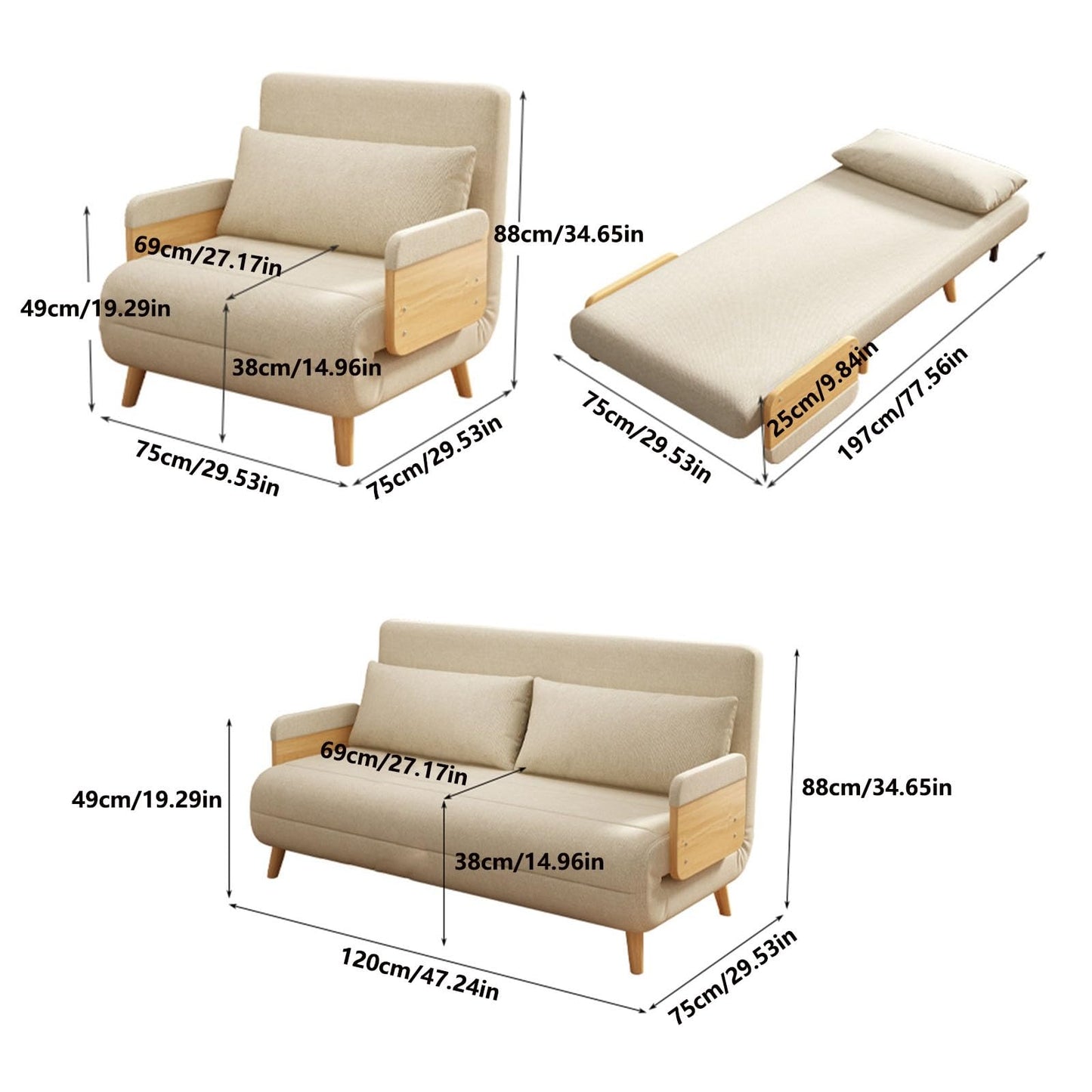 Foldable Sofa Bed Couch Convertible Chair Bed