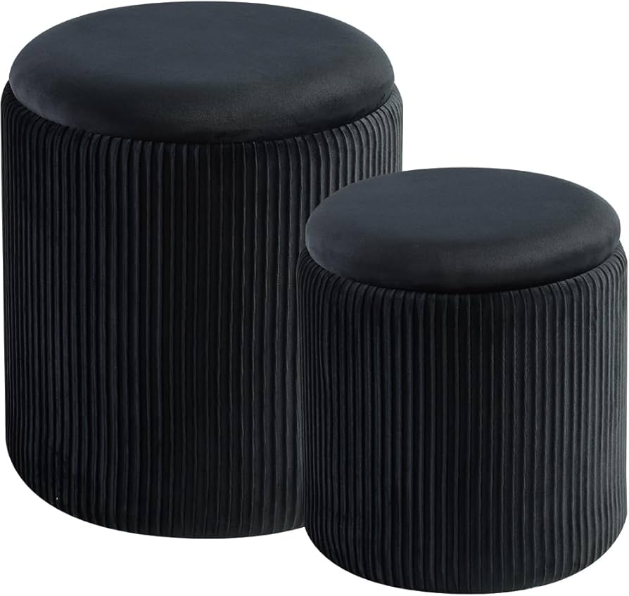 Round Ottoman with Storage Set of 2 Stools