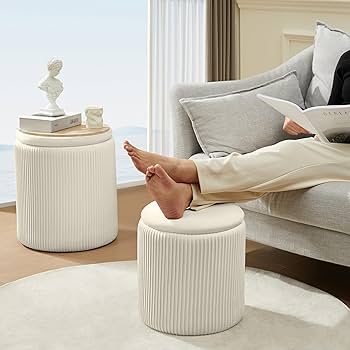 Round Ottoman with Storage Set of 2 Stools