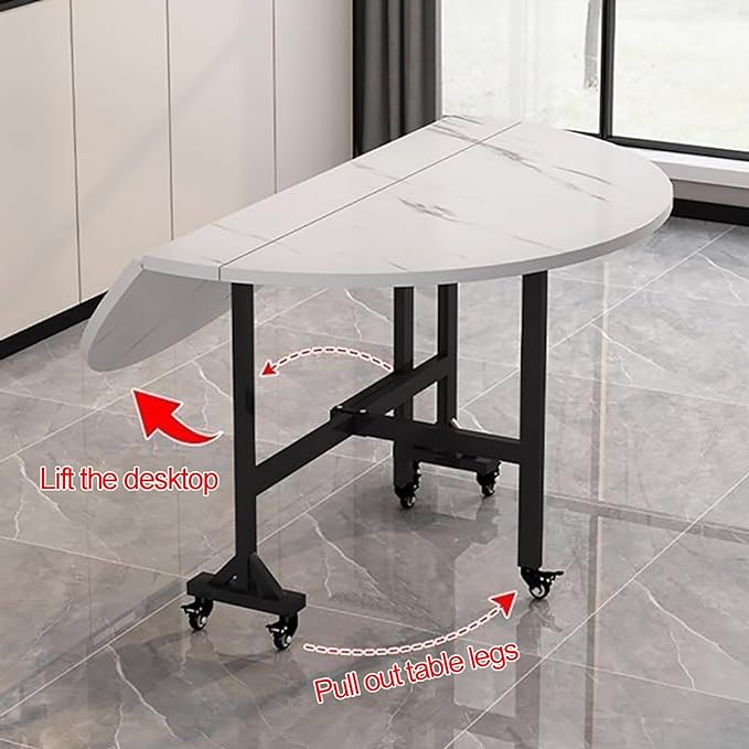 Round Fordable Wood grain Marble Folding Table