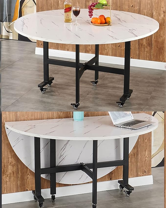 Round Fordable Wood grain Marble Folding Table